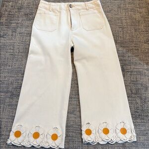 Anthropologie White Flare Wide Leg Jeans with Decorative Hem